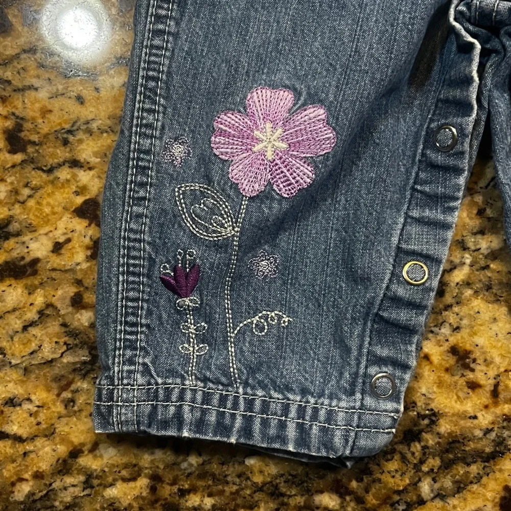 Carters Baby‎ Girls Denim Overalls Floral Embroidery Purple Corduroy Pocket 9M